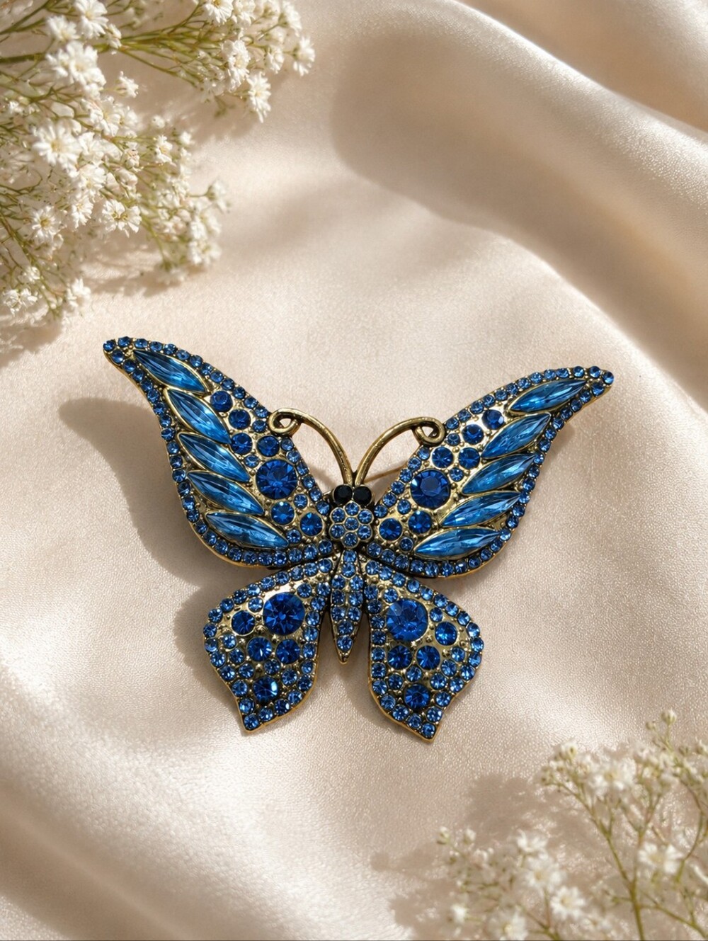 Sparkling Butterfly Brooch Pin | Blue or Red Crystal Rhinestones | Choose Color - Picture 2 of 3